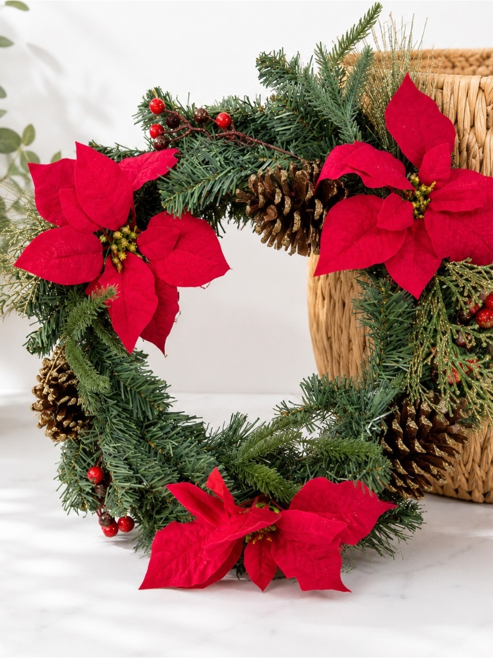 New Christmas Wreath Festive Red Poinsettia Holiday Wreath by old time pottery